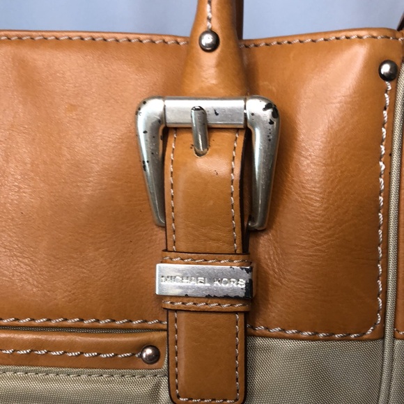 MICHAEL KORS tan and brown nylon and leather medium sized tote. - Picture 4 of 16